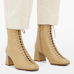 By Far Becca Lace Up Leather Bootie in Beige, 39